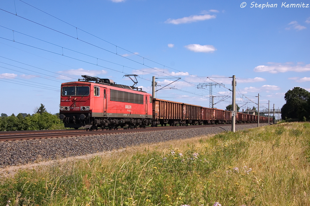 155 260-3 DB Schenker Rail Deutschland AG mit einem E-Wagen Ganzzug in Vietznitz und fuhr in Richtung Wittenberge weiter. 20.07.2013