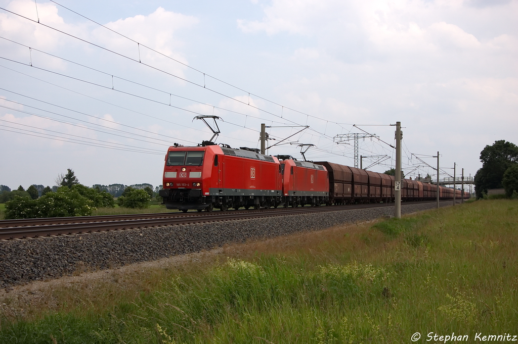 185 153-4 & 185 069-2 DB Schenker Rail Deutschland AG mit dem GM 60226 von Ziltendorf EKO nach Hansaport in Vietznitz. 12.06.2013