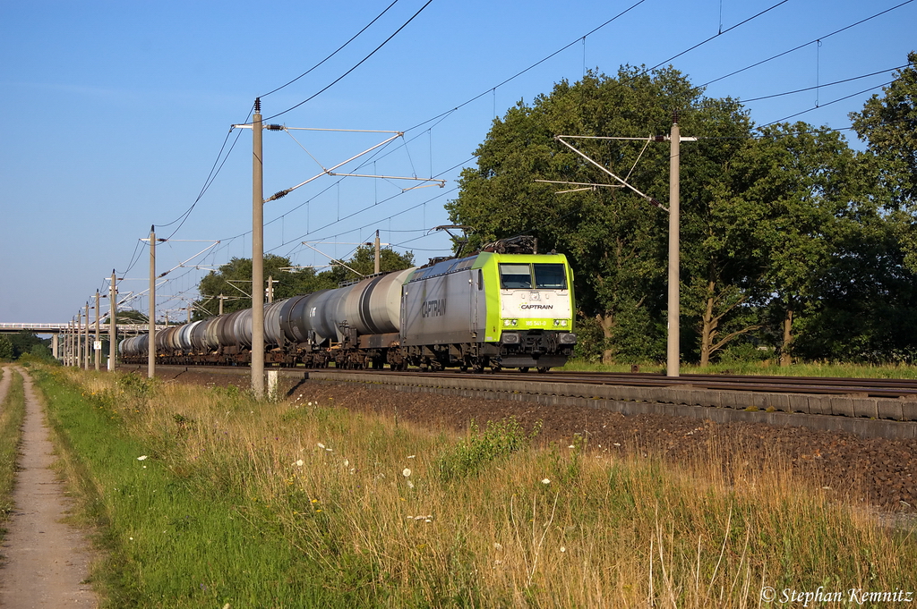 185 541-0 Captrain Deutschland GmbH fr ITL Eisenbahn GmbH mit einem Kesselzug bei Rathenow und fuhr in Richtung Stendal weiter. 24.07.2012
