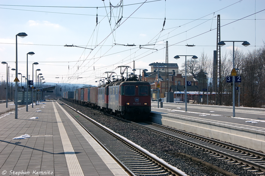 421 373-2 & 421 396-3 SBB Cargo fr MWB - Mittelweserbahn GmbH mit einem Containerzug in Elze(Han) und fuhren in Richtung Sarstedt weiter. 15.03.2013