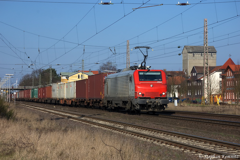 E 37531 CTL Logistics GmbH mit einem Containerzug in Suderburg in Richtung Celle unterwegs. 23.03.2012