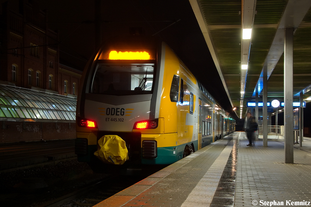 ET 445.102 (445 102-7) ODEG - Ostdeutsche Eisenbahn GmbH als RE4 (RE 37329) von Rathenow nach Ludwigsfelde in Rathenow. 08.01.2013