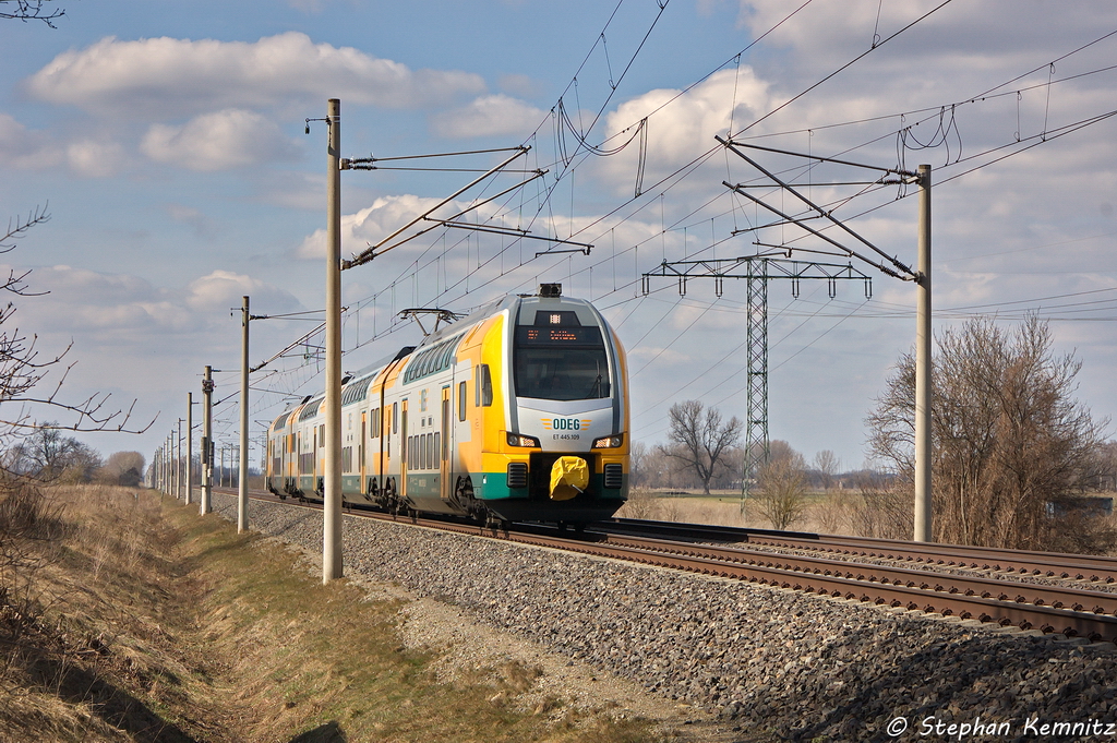 ET 445.109 (445 109-2) ODEG - Ostdeutsche Eisenbahn GmbH als RE2 (RE 37372) von Wittenberge nach Cottbus in Vietznitz. 14.04.2013