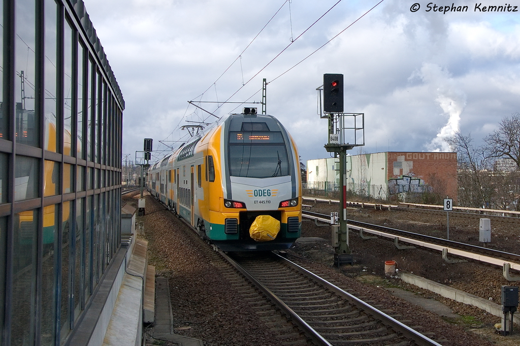 ET 445.110 (445 110-0) ODEG - Ostdeutsche Eisenbahn GmbH als RE4 (RE 37312) von Ludwigsfelde nach Rathenow, bei der Ausfahrt in Berlin Jungfernheide. 07.02.2013