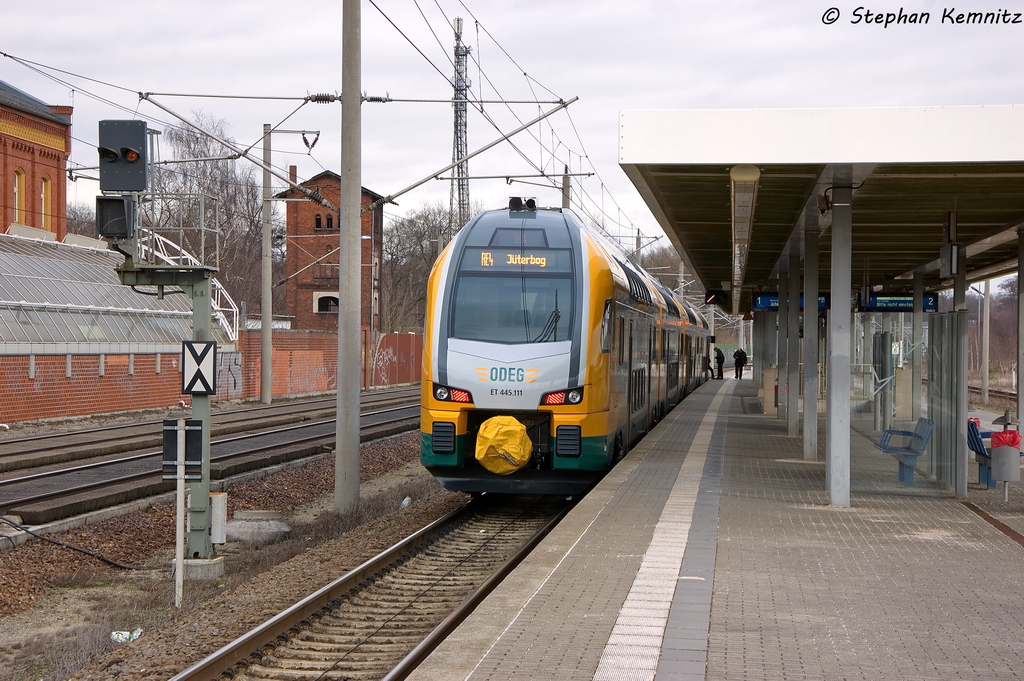 ET 445.111 (445 111-8) ODEG - Ostdeutsche Eisenbahn GmbH als RE4 (RE 37321) von Rathenow nach Jterbog in Rathenow. 31.01.2013