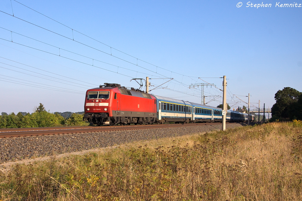 120 159-9 mit dem EC 174  Jan Jesenius  von Budapest-Keleti nach Hamburg-Altona in Vietznitz. 05.09.2013