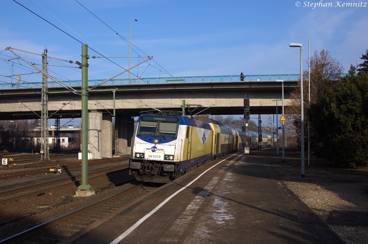 146 531-9  Seevetal-Maschen  metronom Eisenbahngesellschaft mbH mit dem metronom (ME 81613) von Hamburg-Harburg nach Lüneburg, wurde am Gleis 4 in Hamburg-Harburg bereitgestellt. 04.02.2014