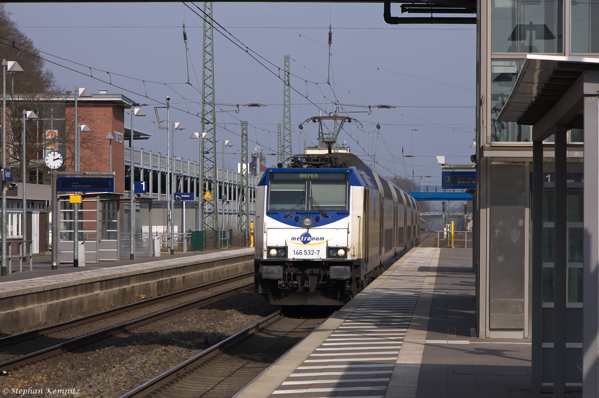 146 532-7  Seevetal-Meckelfeld  metronom Eisenbahngesellschaft mbH mit der RB41 (ME 81916) von Hamburg Hbf nach Bremen Hbf in Tostedt. 17.03.2015