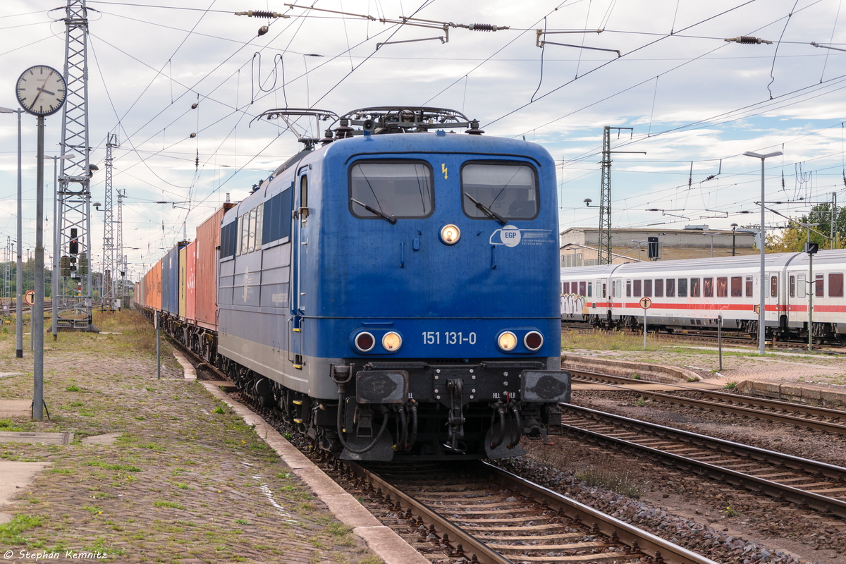 151 131-0 EGP - Eisenbahngesellschaft Potsdam mbH mit dem Containerzug DGS 90995 in Stendal und fuhr weiter in Richtung Magdeburg. 29.09.2016