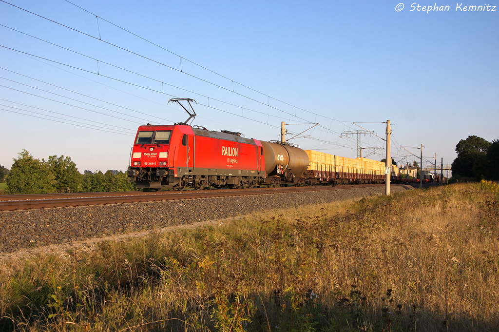 185 249-0 DB Schenker Rail Deutschland AG mit einem gemischtem Gterzug in Vietznitz und fuhr in Richtung Wittenberge weiter. 06.09.2013