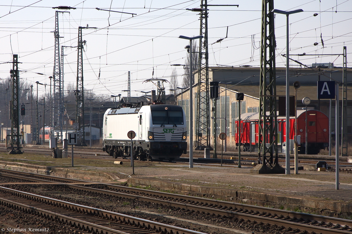 193 814-1 Railpool GmbH für SETG - Salzburger Eisenbahn TransportLogistik GmbH fuhr solo durch Stendal weiter in Richtung Rathenow. 19.03.2015