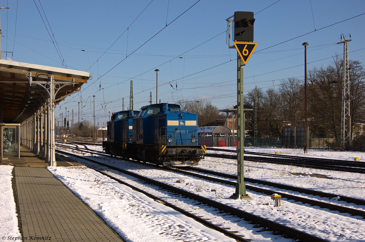 204 022-2 PRESS (203 225-8) & 204 016-0 PRESS (204 314-9) hatten einen leeren Holzzug nach Stendal gebracht und fuhren dann zum tanken. 05.02.2015