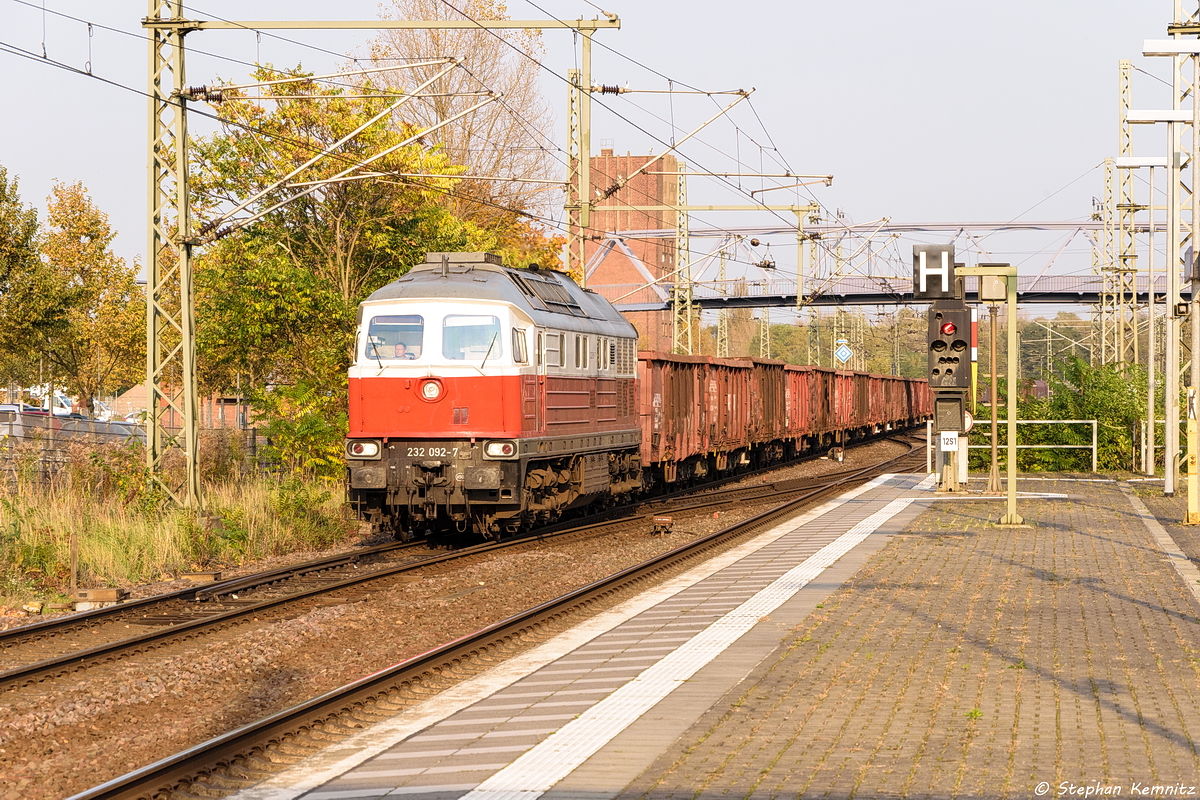 232 092-7 DB Cargo mit einem E-Wagen Ganzzug in Brandenburg und fuhr weiter nach Brandenburg Altstadt. 17.10.2017