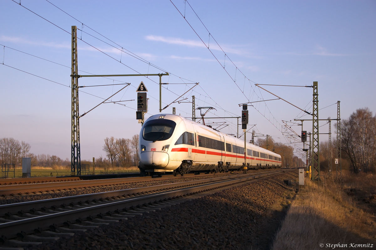 411 009-4  Güstrow  als ICE 1608 von München Hbf nach Hamburg-Altona in Friesack(Mark). 28.02.2015