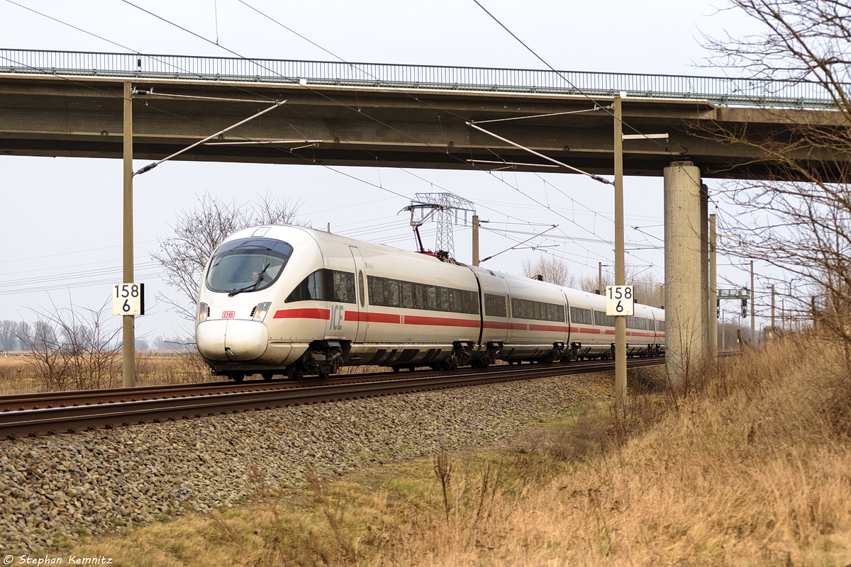 411 019-3  Meißen  als ICE 1699 von Berlin Ostbahnhof nach Frankfurt(Main)Hbf in Nennhausen. 10.02.2018