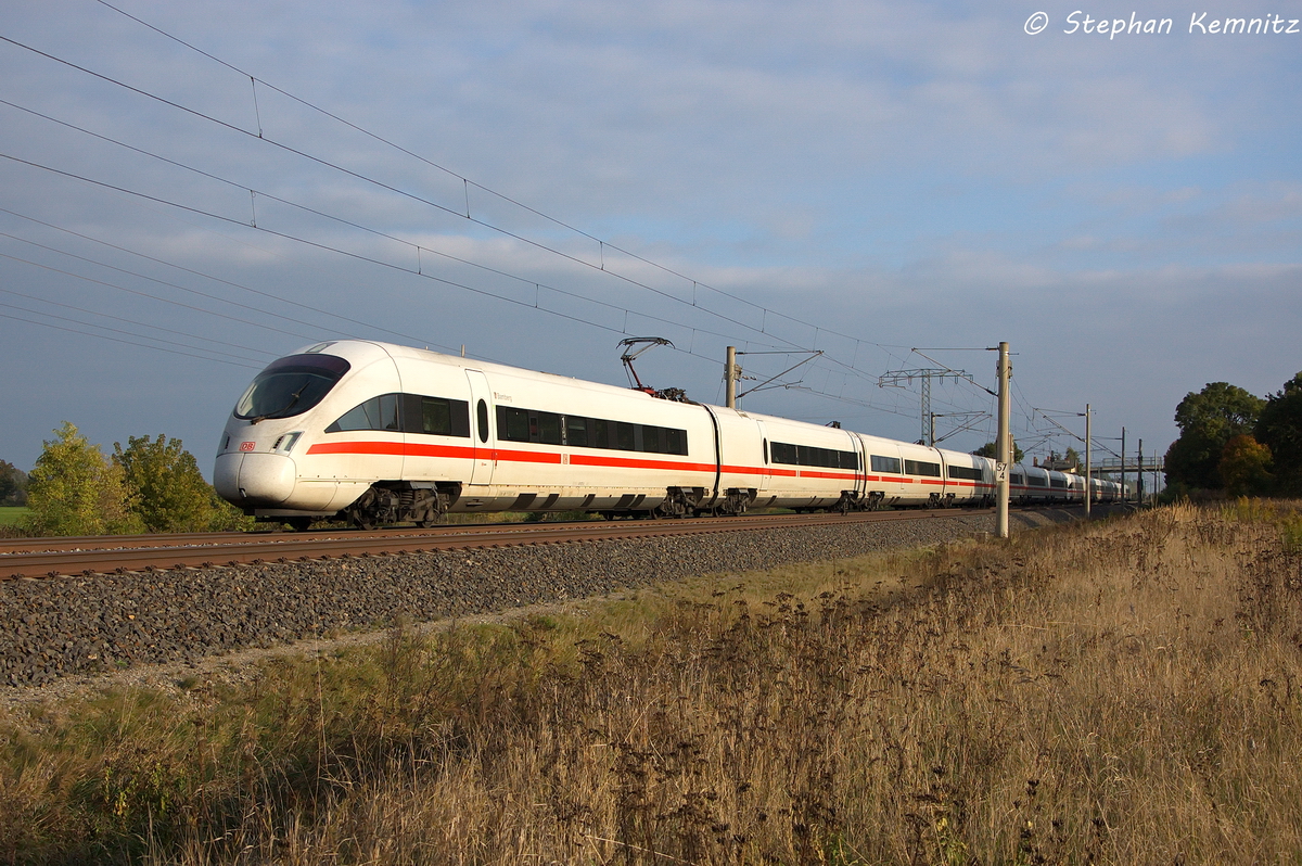 411 072-2  Bamberg  & 411 052-4  Travemnde  als ICE 1608 von Mnchen Hbf nach Hamburg-Altona in Vietznitz. 08.10.2013