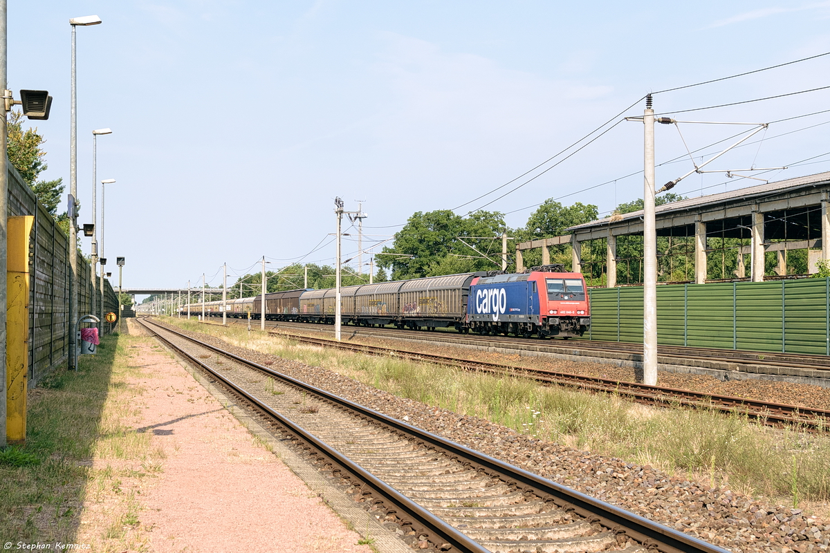 482 046-0 SBB Cargo mit einem H-Wagen Ganzzug in Großwudicke und fuhr weiter in Richtung Rathenow. 21.07.2018