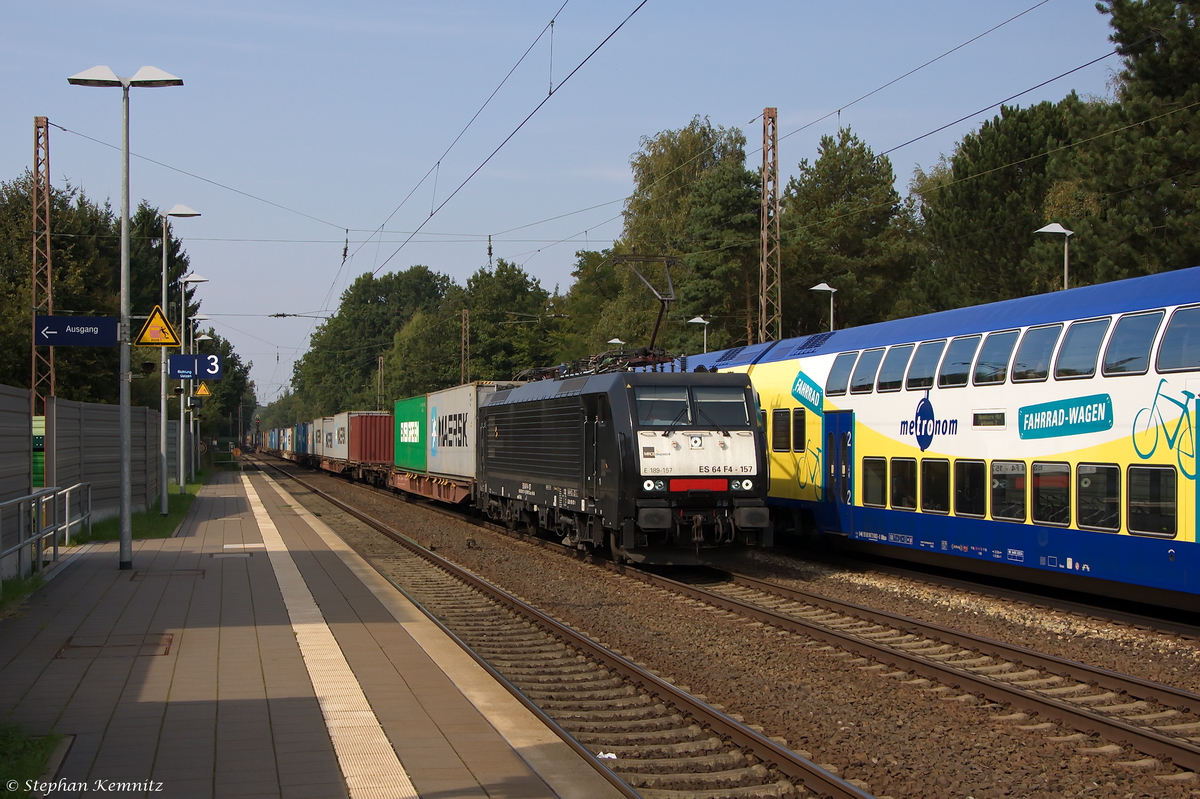 ES 64 F4 - 157 (189 157-1) MRCE Dispolok GmbH für METRANS Rail s.r.o mit einem Containerzug in Bienenbüttel und fuhr weiter in Richtung Uelzen. 05.09.2014
