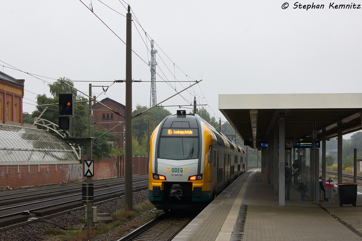 ET 445.102 (445 102-7) ODEG - Ostdeutsche Eisenbahn GmbH als RE4 (RE 37313) von Rathenow nach Ludwigsfelde in Rathenow. 20.09.2013