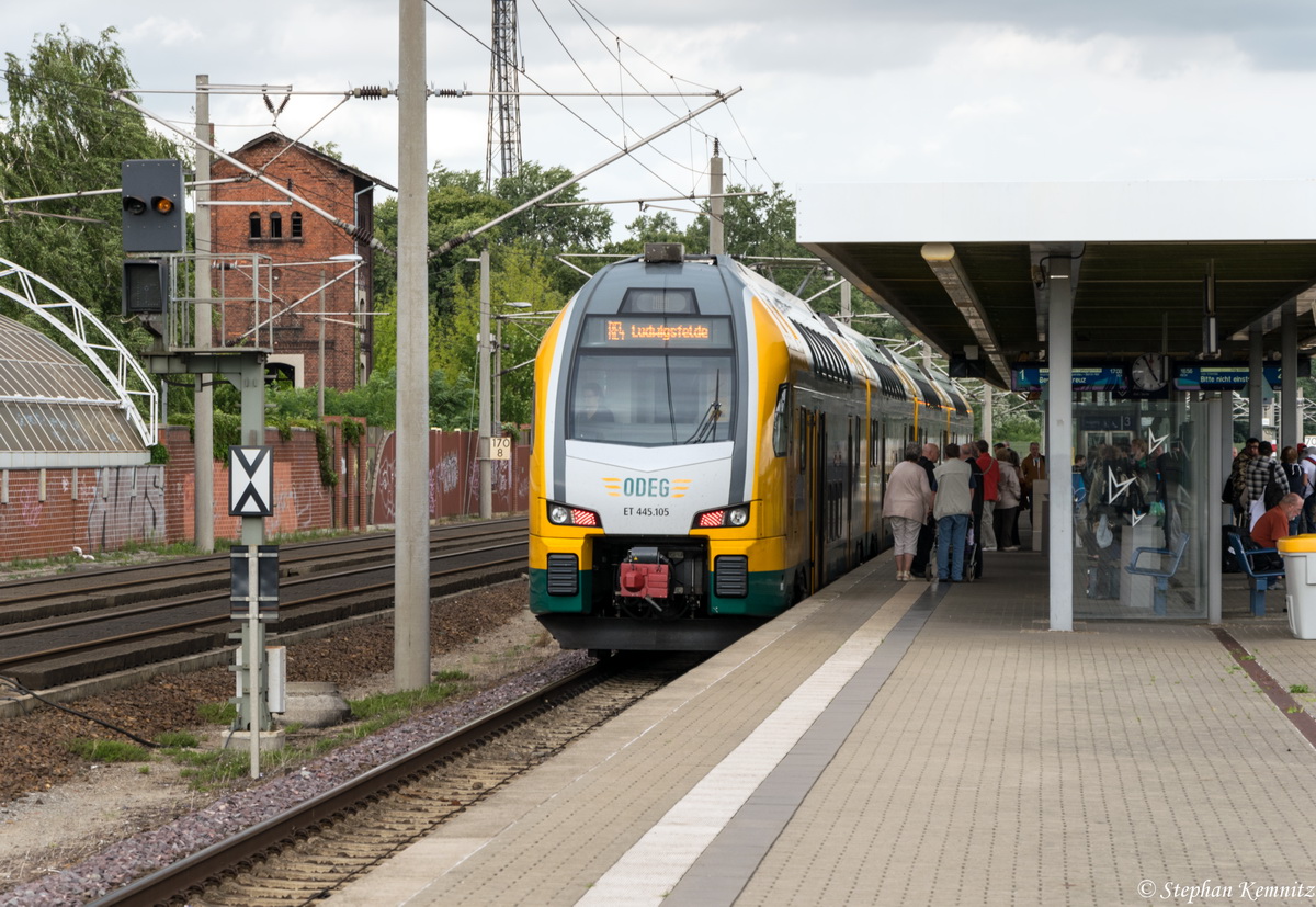 ET 445.105 (445 105-0) ODEG - Ostdeutsche Eisenbahn GmbH als RE4 (RE 79527) von Rathenow nach Berlin Südkreuz in Rathenow. 28.07.2015