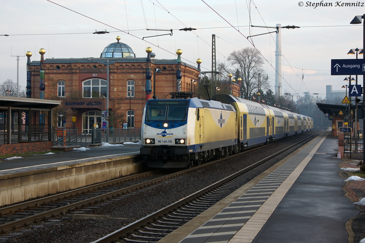 ME 146-09  Tostedt  (146 509-5) metronom Eisenbahngesellschaft mbH kam mit ihren Garnitur aus dem BW und fuhr später als (ME 82112) nach Hamburg Hbf. 04.02.2014