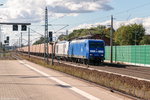 145 030-7 PRESS (145 085-7) mit der Wagenlok 247 902-0 und dem leeren Hackschnitzelzug DSG 91036 in Rathenow weiter Richtung Wustermark. 04.10.2016