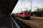 155 032-6 DB Schenker Rail Deutschland AG mit einem gemischtem Güterzug in Berlin-Schönefeld Flughafen und fuhr in Richtung Grünauer Kreuz weiter. 20.05.2014