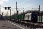 185 547-7 MRCE Dispolok GmbH fr PRESS - Eisenbahnbau- and Betriebsgesellschaft Pressnitztalbahn mbH mit leeren Hollzug in Rathenow in Richtung Wustermark unterwegs. 20.02.2012