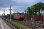 185 197-1 DB Schenker Rail Deutschland AG mit einem leeren Autotransportzug in Rathenow, in Richtung Wustermark unterwegs. 30.05.2012