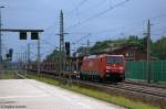 189 059-9 DB Schenker Rail Deutschland AG mit einem leeren Autotransportzug in Rathenow und fuhr in Richtung Wustermark weiter. 14.06.2012