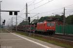 145 050-1 DB Schenker Rail Deutschland AG mit einem leeren Autotransportzug in Rathenow und fuhr in Richtung Wustermark weiter.