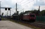 rathenow/205155/185-292-0-db-schenker-rail-deutschland 185 292-0 DB Schenker Rail Deutschland AG mit einem gemischtem Güterzug in Rathenow und fuhr in Richtung Wustermark weiter. 28.06.2012