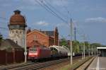 145 031-1 DB Schenker Rail Deutschland AG mit einem Drahtrollen in Rathenow und fuhr in Richtung Stendal weiter.
