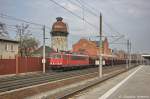 rathenow/260605/155-061-5-db-schenker-rail-deutschland 155 061-5 DB Schenker Rail Deutschland AG mit einem Tds Ganzzug in Rathenow und fuhr in Richtung Stendal weiter. 17.04.2013