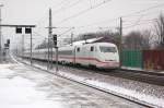 401 010-4  Gelsenkirchen  als ICE 692 von Mnchen Hbf nach Berlin Ostbahnhof, bei der Durchfahrt in Rathenow. 24.01.2014
