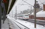 rathenow/319649/808-016-0-dessau-als-ice-553 808 016-0 'Dessau' als ICE 553 von Koblenz Hbf nach Berlin Ostbahnhof, bei der Durchfahrt in Rathenow. 27.01.2014