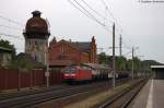 145 051-9 DB Schenker Rail Deutschland AG mit einem Kesselzug  Schwefel, geschmolzen  in Rathenow und fuhr in Richtung Stendal weiter. 06.05.2014