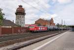 185 605-3 Alpha Trains für RHC - RheinCargo GmbH & Co. KG mit einem Kesselzug  Benzin oder Ottokraftstoffe  in Rathenow und fuhr weiter in Richtung Stendal. 28.07.2015