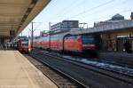146 102-9 mit dem RE (RE 4419) von Leer(Ostfriesland) nach Hannover Hbf, hat den Endbahnhof Hannover Hbf erreicht. 15.03.2013