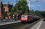 185 281-3 & 185 258-1 DB Schenker Rail Deutschland AG mit einem Kesselzug in Uelzen und fuhren in Richtung Celle weiter. 31.07.2014