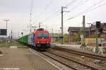 482 042-9 SBB Cargo für Railpool GmbH mit einem leeren Holzzug, bei der Durchfahrt in Stendal und fuhr in Richtung Rathenow weiter. 12.10.2012