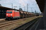 185 352-2 DB Schenker Rail Deutschland AG mit einem Facns Ganzzug, bei der Durchfahrt in Stendal und fuhr in Richtung Salzwedel weiter. 10.07.2014