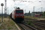 stendal/354662/152-064-2-db-schenker-rail-deutschland 152 064-2 DB Schenker Rail Deutschland AG mit einem Kalizug, bei der Durchfahrt in Stendal und fuhr in Richtung Magdeburg weiter. 21.07.2014