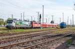 In Stendal standen die E-Loks 145 023-6 PRESS (145 083-2), 140 047-9 PRESS (140 801-2) und die Diesellok 346 970-7 der R&R - Road & Railservice Aschersleben R&R abgestellt. 03.05.2015