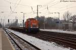V160.8 (203 616-8) hvle - Havellndische Eisenbahn AG mit einem Res Ganzzug in Priort und fuhr zum Wustermarker Gbf weiter. 14.02.2013