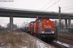 V160.6 (203 144-1) & V160.4 (203 109-4) hvle - Havellndische Eisenbahn AG mit einem Uacns Ganzzug in Wustermark und fuhren in Richtung Elstal weiter. 14.02.2013
