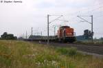 V160.1 (203 012-0) hvle - Havellndische Eisenbahn AG mit einem hvle eigenden Res Ganzzug in Vietznitz und fuhr in Richtung Nauen weiter. 26.07.2013