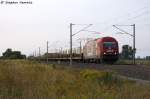 270080 (223 101-7) OHE Cargo GmbH mit einem leeren Holzzug in Vietznitz und fuhr in Richtung Nauen weiter. 29.08.2013