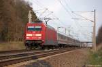101 129-5 mit dem EC 248 von Krakow Glowny nach Hamburg-Altona, bei Nennhausen.