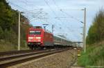 101 103-0 mit dem EC 248 von Krakow Glowny nach Hamburg-Altona, bei Nennhausen. Wegen Versptung im Ausland hatte der Zug hier Versptung von 60min gehabt. 29.04.2012
